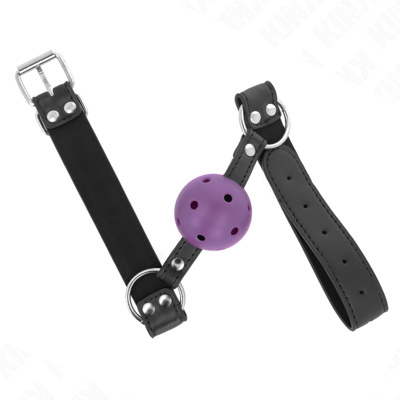 Kink - Palla Traspirante Bavaglio 4 Cm Con Doppio Rivetto Viola 625 X 25 Cm Regolabile 42-58 Cm - KINK COLLAR & GAG - Ball Gag e Bavagli | erosidea.com