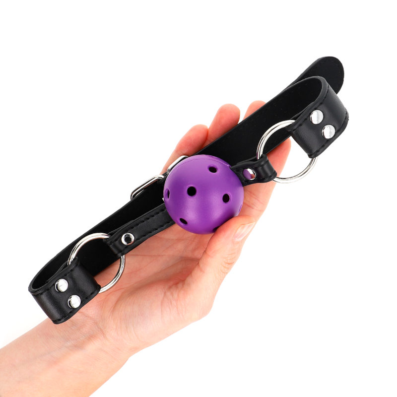 Kink - Palla Traspirante Bavaglio 4 Cm Con Doppio Rivetto Viola 625 X 25 Cm Regolabile 42-58 Cm - KINK COLLAR & GAG - Ball Gag e Bavagli | erosidea.com