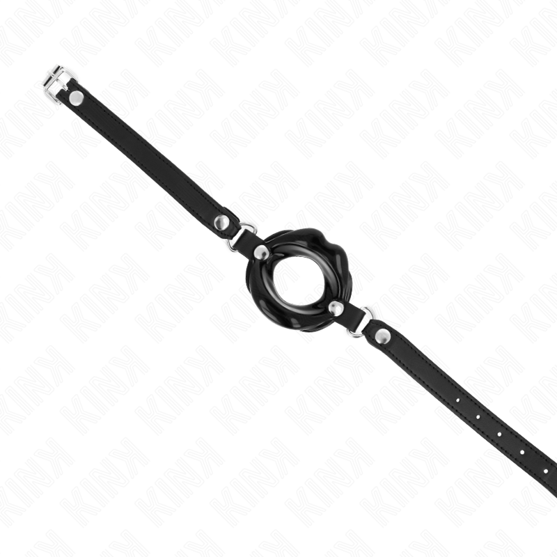 Kink - Bavaglio Lip 8 Cm Con Cinturino In Similpelle Nera 63 X 2 Cm Regolabile 39-58 Cm - KINK COLLAR & GAG - Ball Gag e Bavagli | erosidea.com