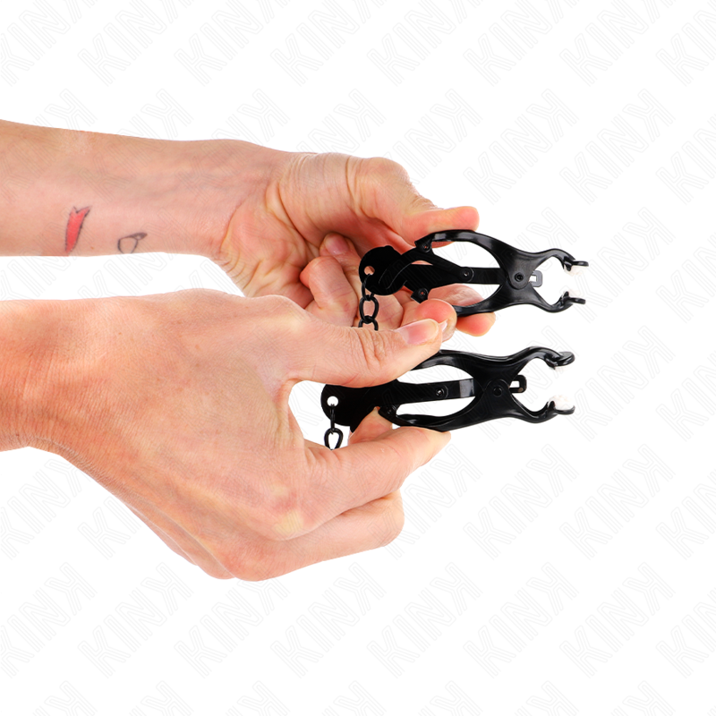 Kink - Pinze Per Capezzoli Trifoglio Giapponese Con Catena Nera 30 Cm - KINK NIPPLE GRIP - Pinzette Capezzoli | erosidea.com