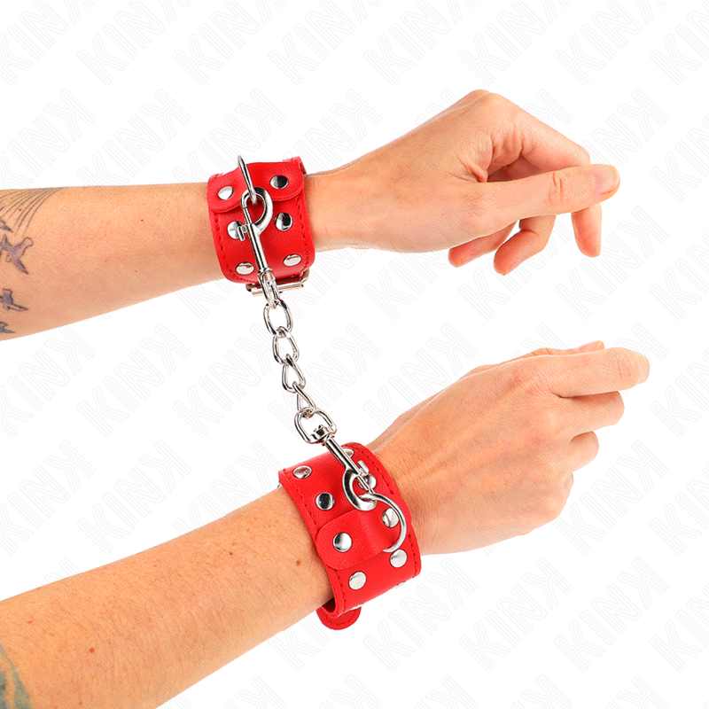 Kink - Bracciali Con Doppia Linea Di Borchie Regolabili Rosso - KINK WRIST RESTRAINT - Bondage | erosidea.com