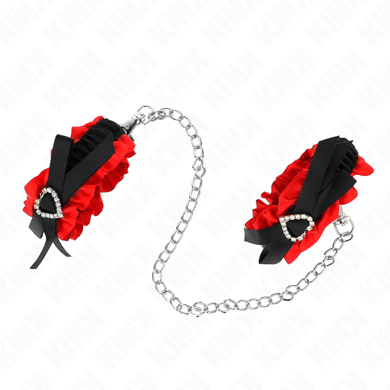 Kink - Polso Elastico In Pizzo Dettagli Cuore Rosso Regolabile 22-35 Cm - KINK WRIST RESTRAINT - Manette e Polsini | erosidea.com