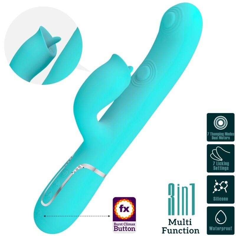 Vibratore Rabbit Con Lingua Verde Acqua - PRETTY LOVE FLIRTATION - Vibratori Rabbit | erosidea.com