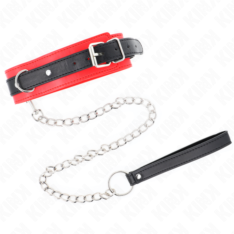 Kink - Collare Modello Base Con Guinzaglio 65 Cm Modello 3 Rosso 53 X 5 Cm - KINK COLLAR & GAG - Collari e Guinzagli | erosidea.com