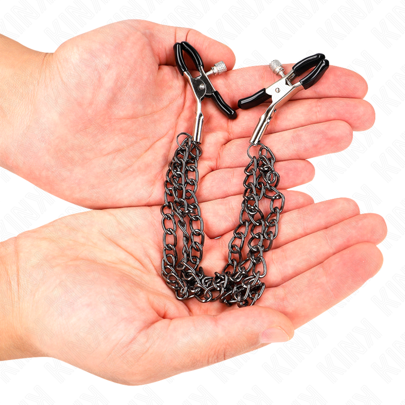 Kink - Pinze Per Capezzoli Con 3 Catene Nere 20/23/28 Cm - KINK NIPPLE GRIP - Pinzette Capezzoli | erosidea.com