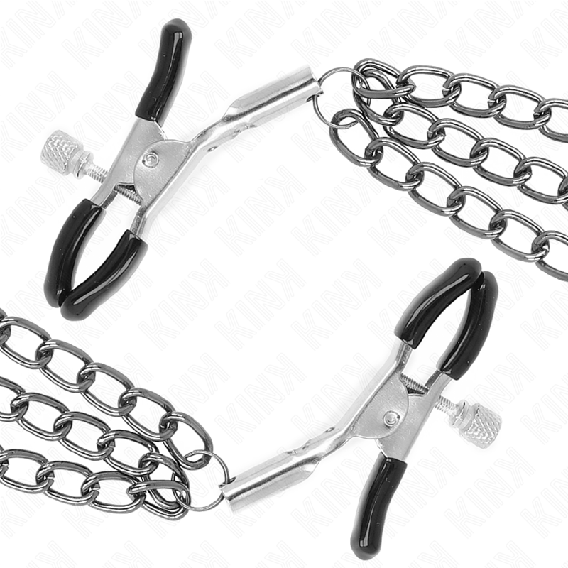 Kink - Pinze Per Capezzoli Con 3 Catene Nere 20/23/28 Cm - KINK NIPPLE GRIP - Pinzette Capezzoli | erosidea.com
