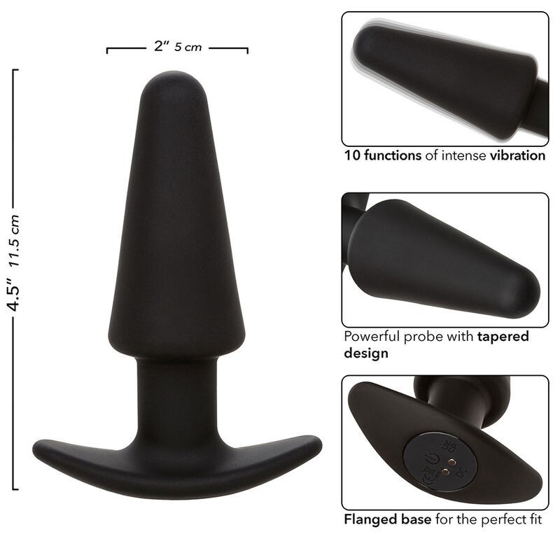 Calexotics - Rock Bottom Tappo Anale Conico 10 Vibrazioni Silicone Nero - CALEXOTICS - Vibratori Anali | erosidea.com