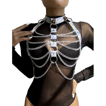 Subblime - 953737 Imbracatura Pettorale Con Anelli E Catene Argento Taglia Unica - SUBBLIME FETISH - Kit Bondage e Sadomaso | erosidea.com