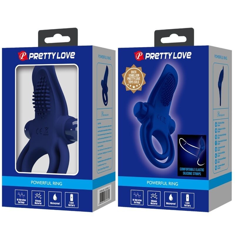 Bronson Anello Doppio Con Vibrazione Blu - PRETTY LOVE MALE - Anelli Fallici | erosidea.com