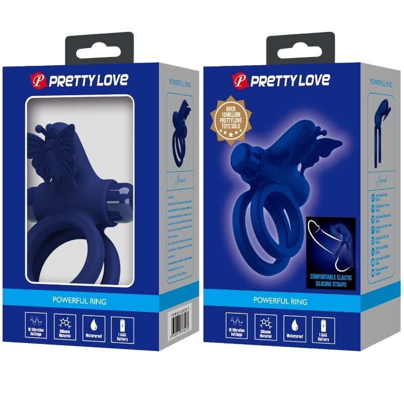 Jamele Doppio Anello Con Vibrazione E Stimolatore Farfalla Blu - PRETTY LOVE MALE - Anelli Fallici | erosidea.com