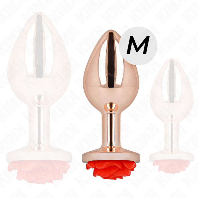 Kink - Plug Anale In Oro Rosa Con Rosa Rossa M - KINK PLEASURE PLUGS - Plug e Catene Anali | erosidea.com