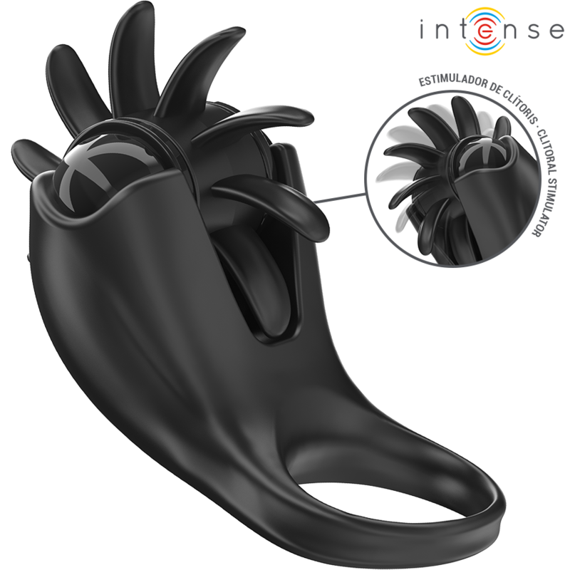 Intense - Mabel Anello Vibrante 10 Vibrazioni Con Stimolatore Clitoride Nero - INTENSE COUPLES TOYS - Vibratori Clitoride | erosidea.com
