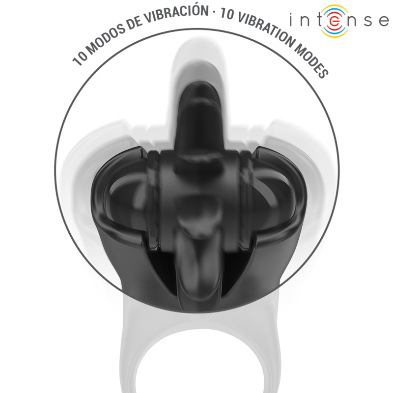 Intense - Mabel Anello Vibrante 10 Vibrazioni Con Stimolatore Clitoride Nero - INTENSE COUPLES TOYS - Vibratori Clitoride | erosidea.com