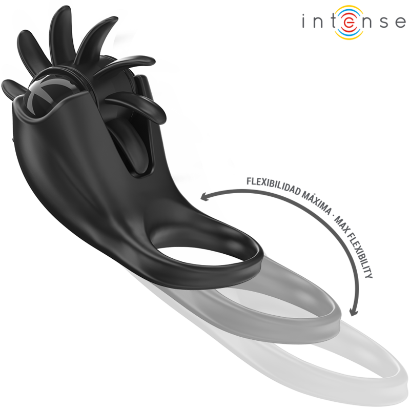 Intense - Mabel Anello Vibrante 10 Vibrazioni Con Stimolatore Clitoride Nero - INTENSE COUPLES TOYS - Vibratori Clitoride | erosidea.com
