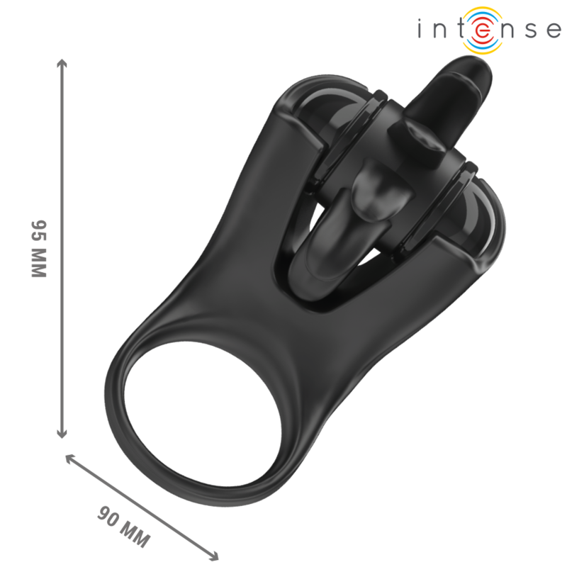 Intense - Mabel Anello Vibrante 10 Vibrazioni Con Stimolatore Clitoride Nero - INTENSE COUPLES TOYS - Vibratori Clitoride | erosidea.com