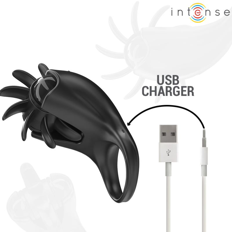 Intense - Mabel Anello Vibrante 10 Vibrazioni Con Stimolatore Clitoride Nero - INTENSE COUPLES TOYS - Vibratori Clitoride | erosidea.com