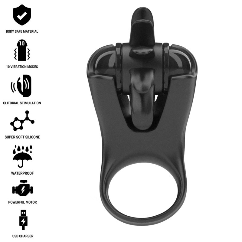 Intense - Mabel Anello Vibrante 10 Vibrazioni Con Stimolatore Clitoride Nero - INTENSE COUPLES TOYS - Vibratori Clitoride | erosidea.com