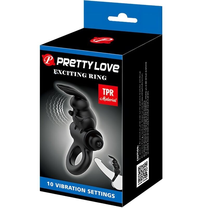 Pretty Love - Anello Vibratore Rabbit Eccitante 10 Vibrazioni Nero - PRETTY LOVE - Anelli Fallici | erosidea.com