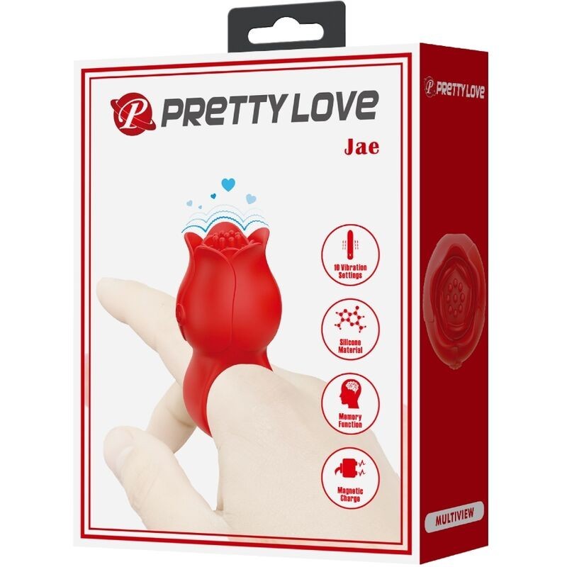Pretty Love - Vibratore A Dita A Forma Di Rosa Jae 10 Vibrazioni Rosso - PRETTY LOVE - Vibratori | erosidea.com