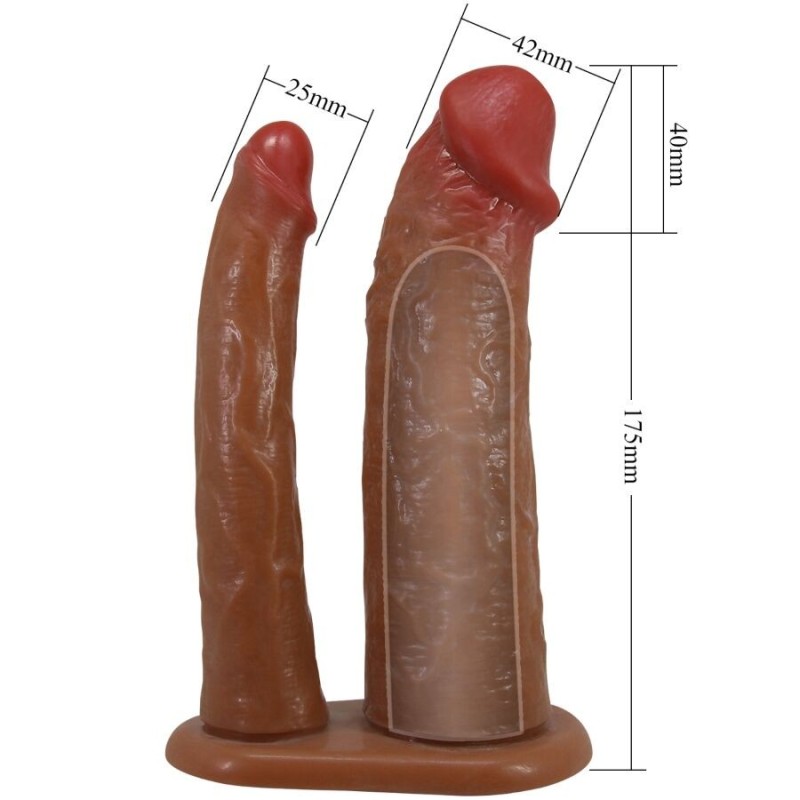 Pretty Love - Yairon Doppio Guaina Per Pene Con Estensione 4 Cm Mulatto - PRETTY LOVE - Strap-on e Imbracature | erosidea.com