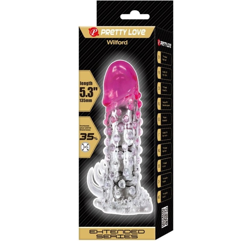 Pretty Love - Guaina Di Allargamento Realistica Wilford Con Pene Rilievo Rosa - PRETTY LOVE - Guaine e Prolunghe | erosidea.com
