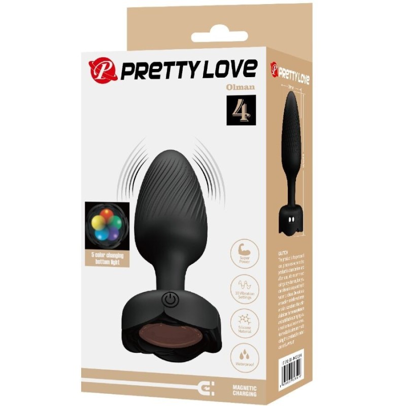 Pretty Love - Plug Anale Olman Con Luce Led Nero 88 Cm - PRETTY LOVE - Plug e Catene Anali | erosidea.com