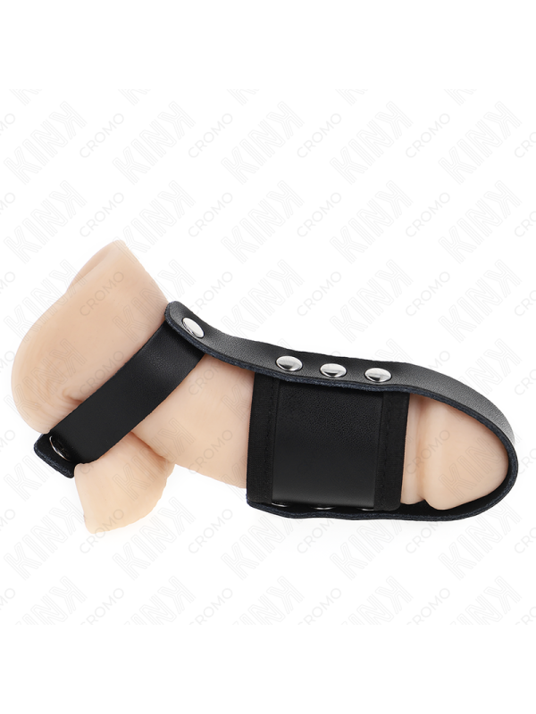 Kink - Costrittivo Pene In Pelle Con Cinturino Divisore Per Testicoli Rivestito Regolabile - KINK RING POWER - Costrittivi | erosidea.com