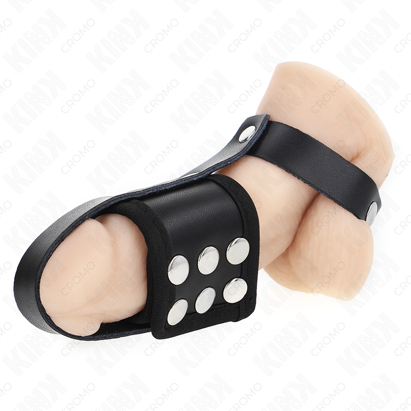 Kink - Costrittivo Pene In Pelle Con Cinturino Divisore Per Testicoli Rivestito Regolabile - KINK RING POWER - Costrittivi | erosidea.com