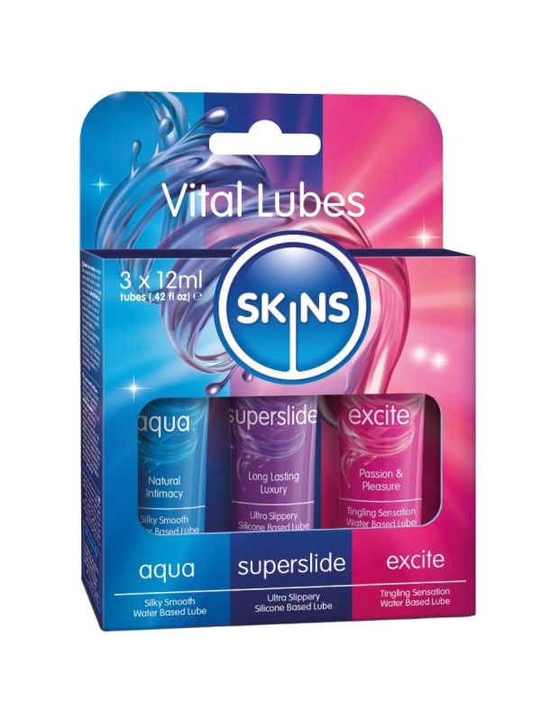 Skins - Kit Lubrificanti Vitali Aqua Superslide & Excite 3 X 12 Ml - SKINS - Monodose e Pocket | erosidea.com