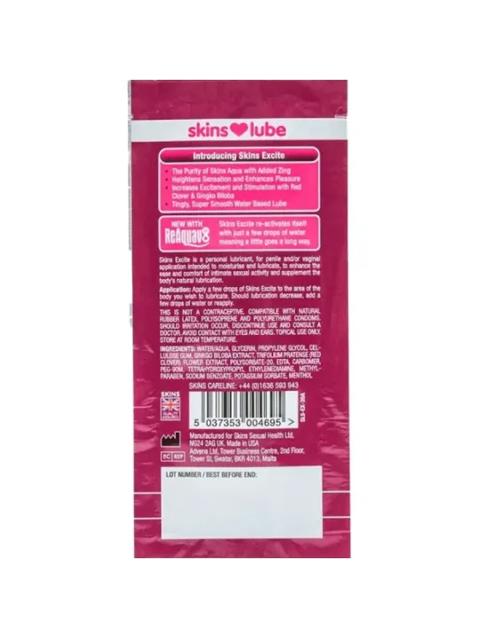 Skins - Excite Lubrificante A Base D'acqua Monodose 5 Ml - SKINS - Monodose e Pocket | erosidea.com